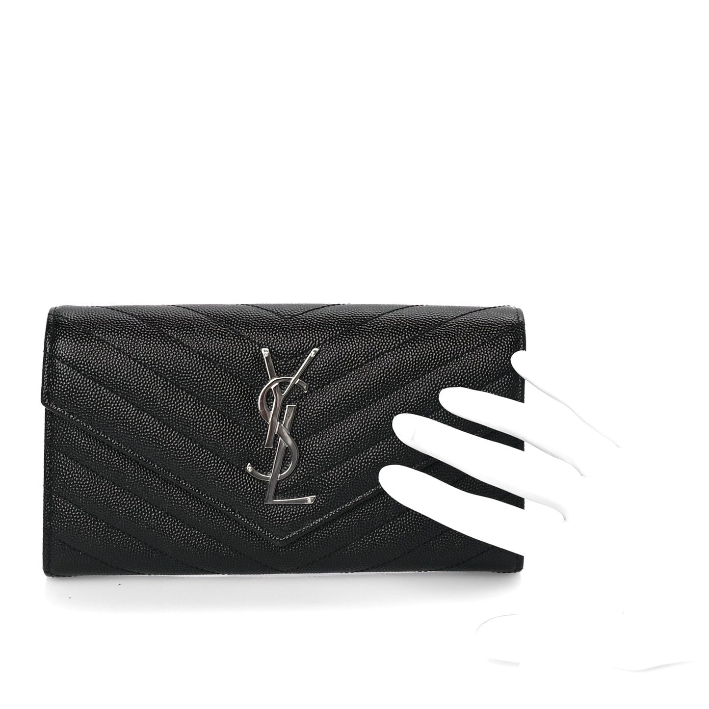 Grain De Poudre Matelasse Chevron Monogram Flap Wallet Black