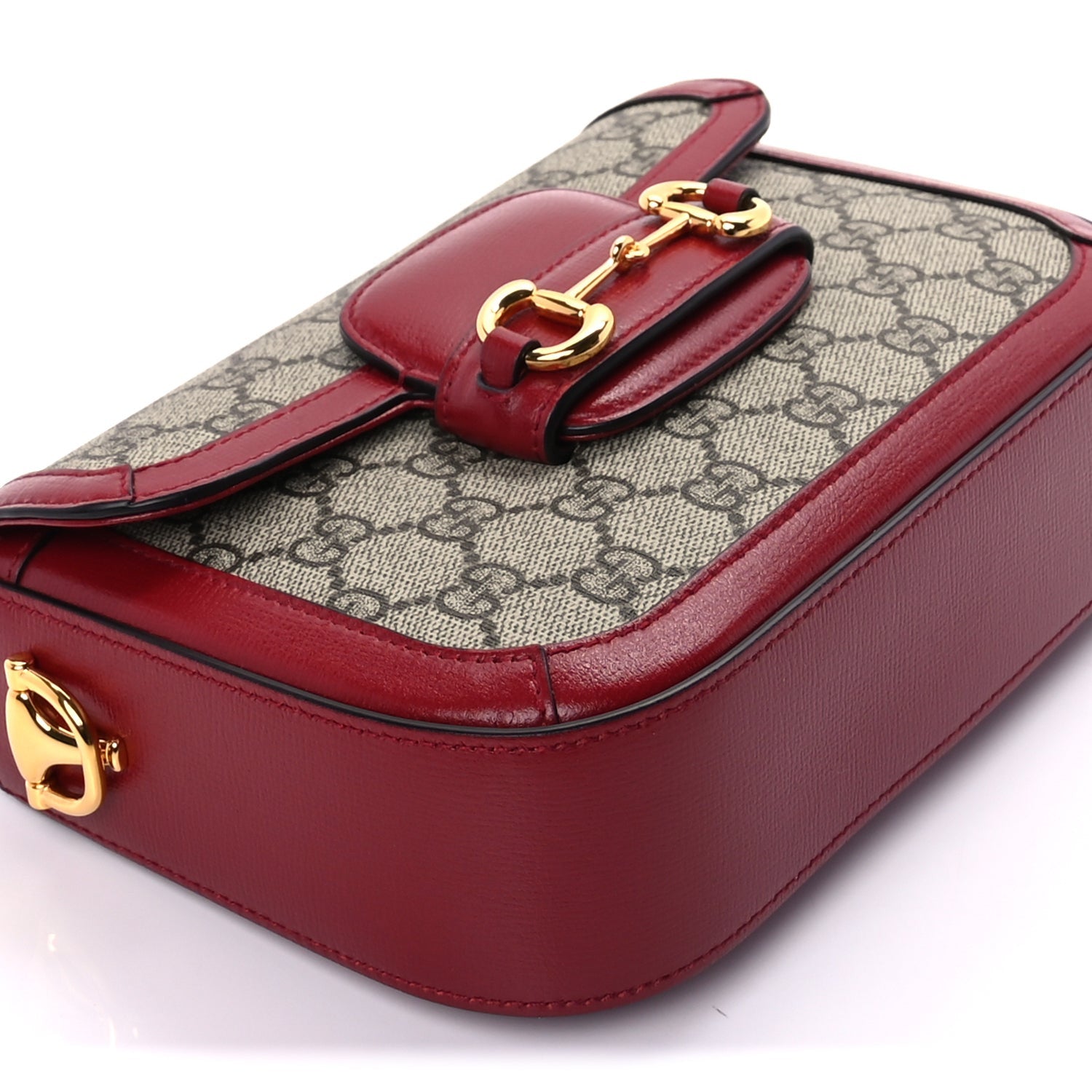 Gucci GG Supreme Monogram Web Mini Horsebit 1955 Shoulder Bag  Beige Ebony New Cherry Red 7 of 8