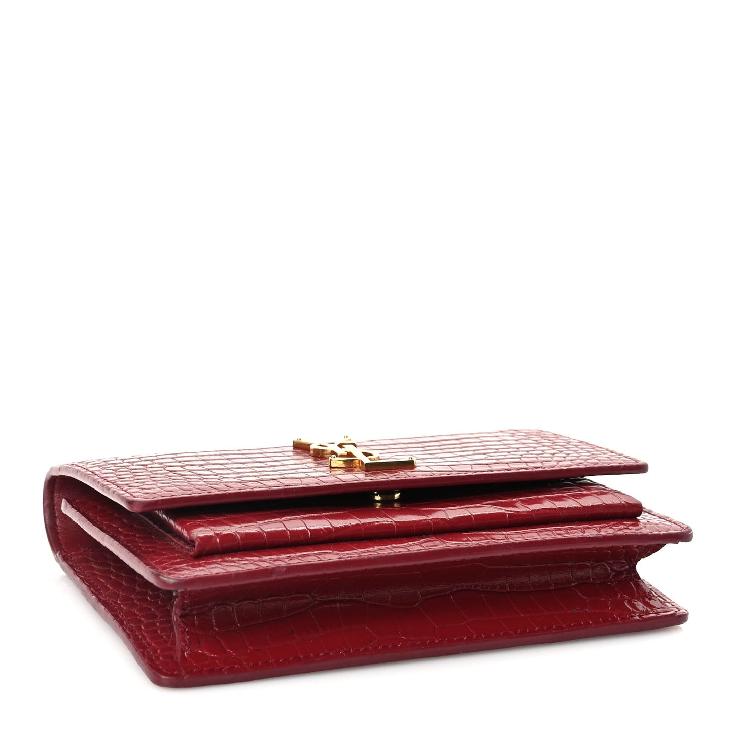 Calfskin Crocodile Embossed Monogram Sunset Top Handle Chain Wallet Rouge Legion