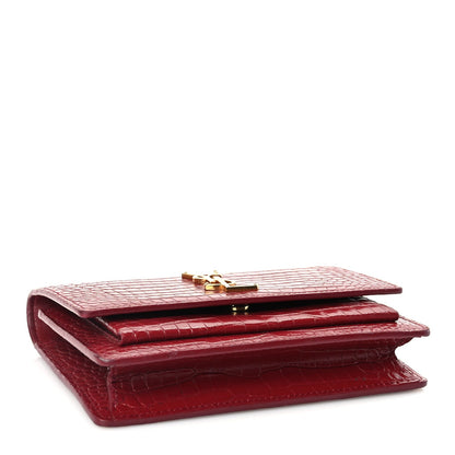 Saint Laurent Calfskin Crocodile Embossed Monogram Sunset Top Handle Chain Wallet Rouge Legion 3 of 8