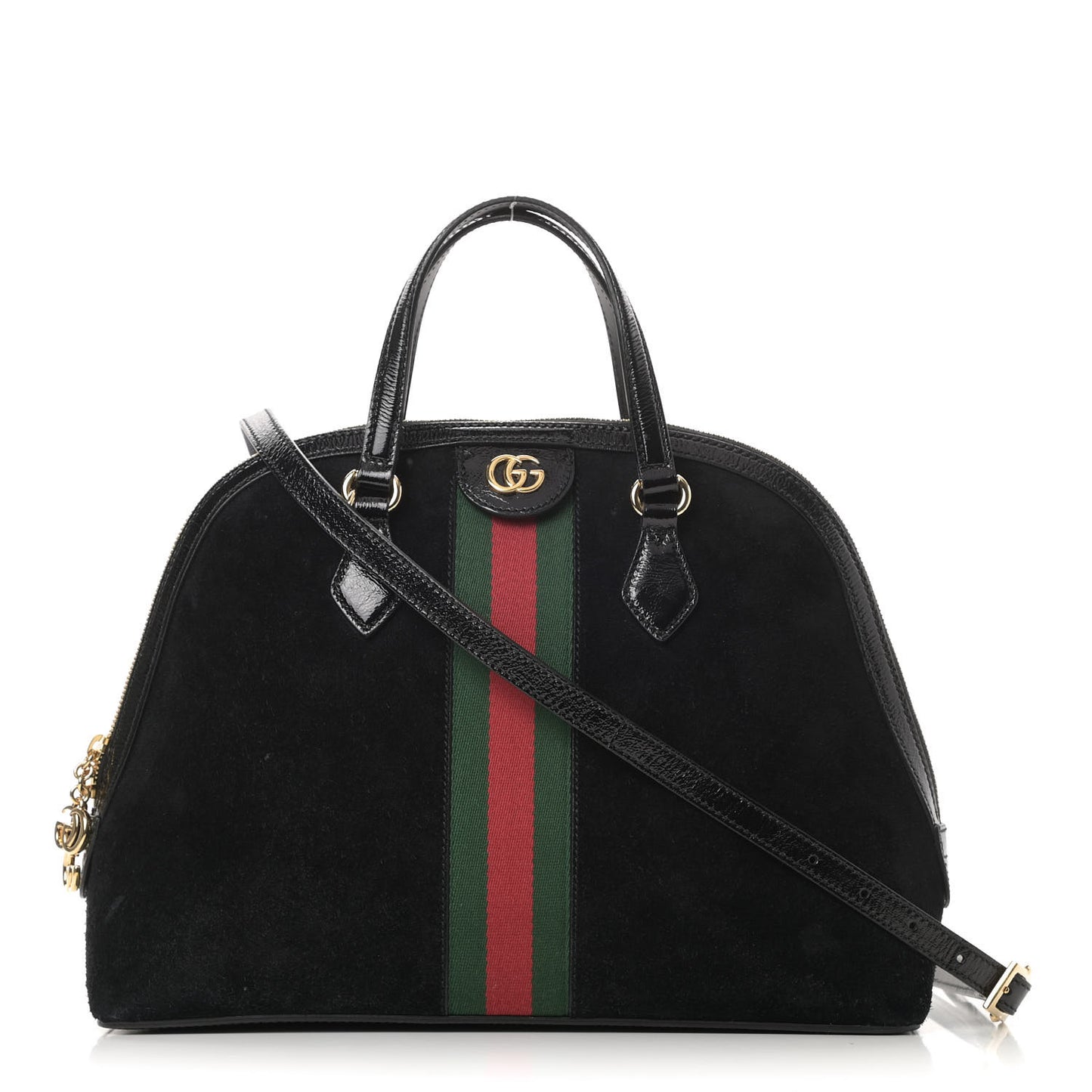 Suede Patent GG Web Medium Ophidia Top Handle Dome Bag Black