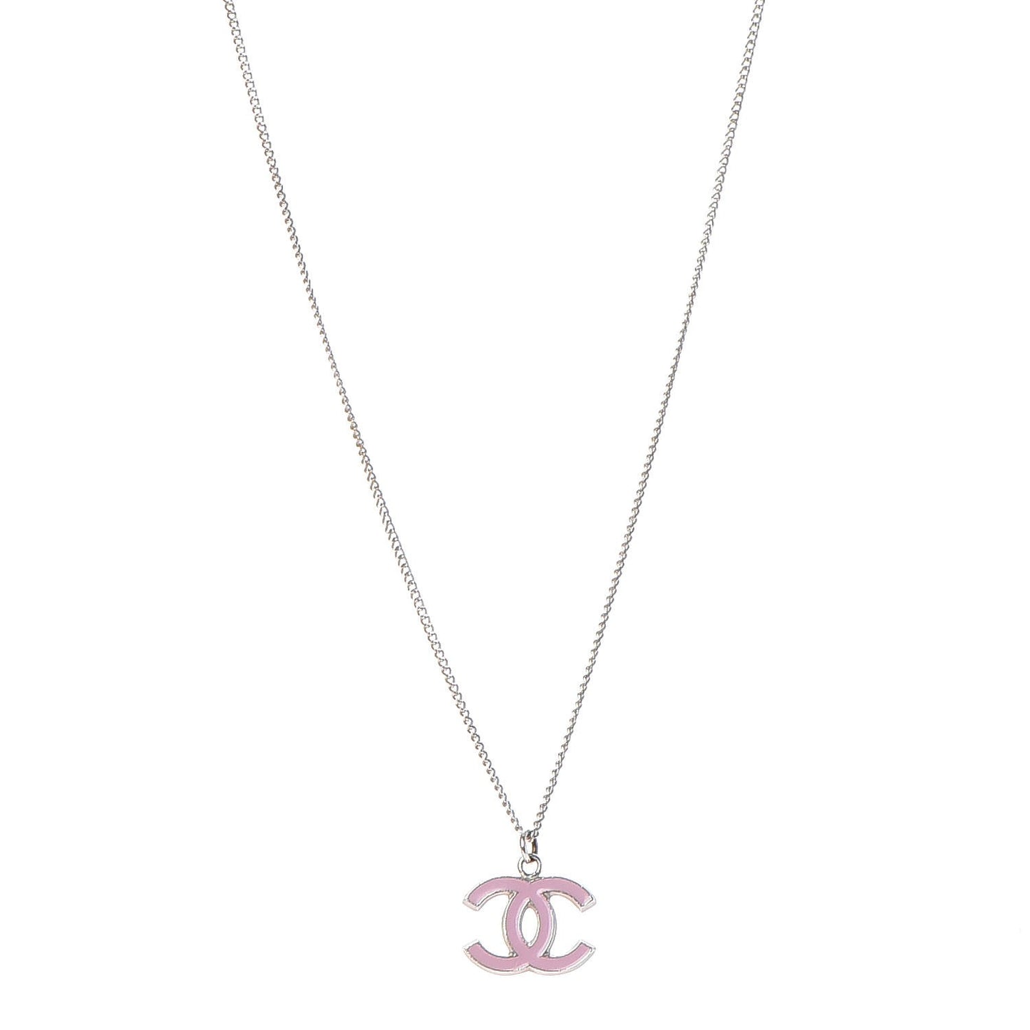 Enamel CC Necklace Silver Pink