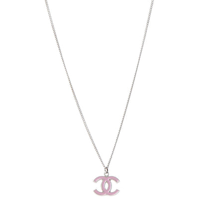 Chanel Enamel CC Necklace Silver Pink 1 of 6