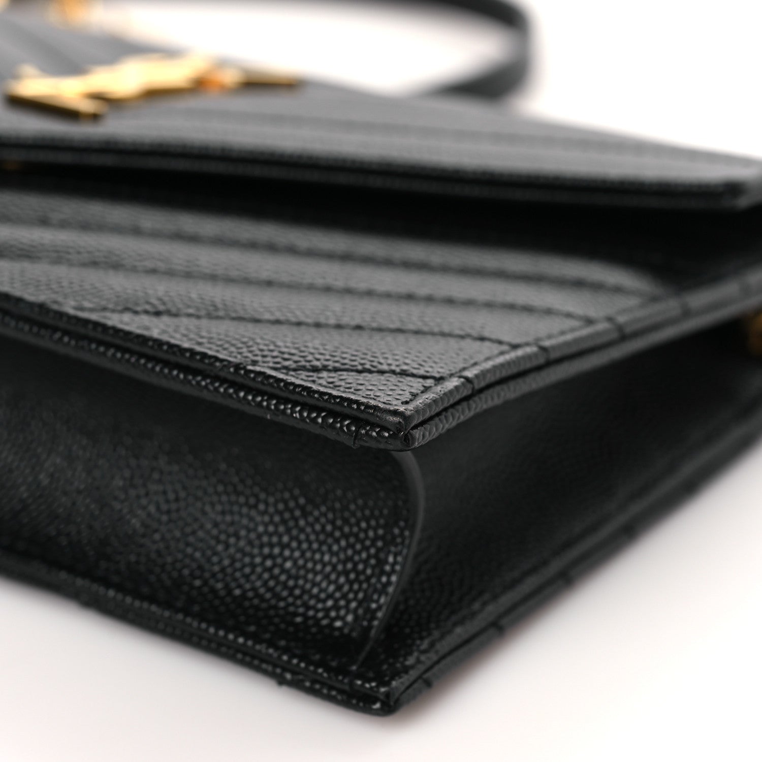 Saint Laurent Grain De Poudre Matelasse Chevron Monogram Envelope Chain Wallet Black 9 of 9