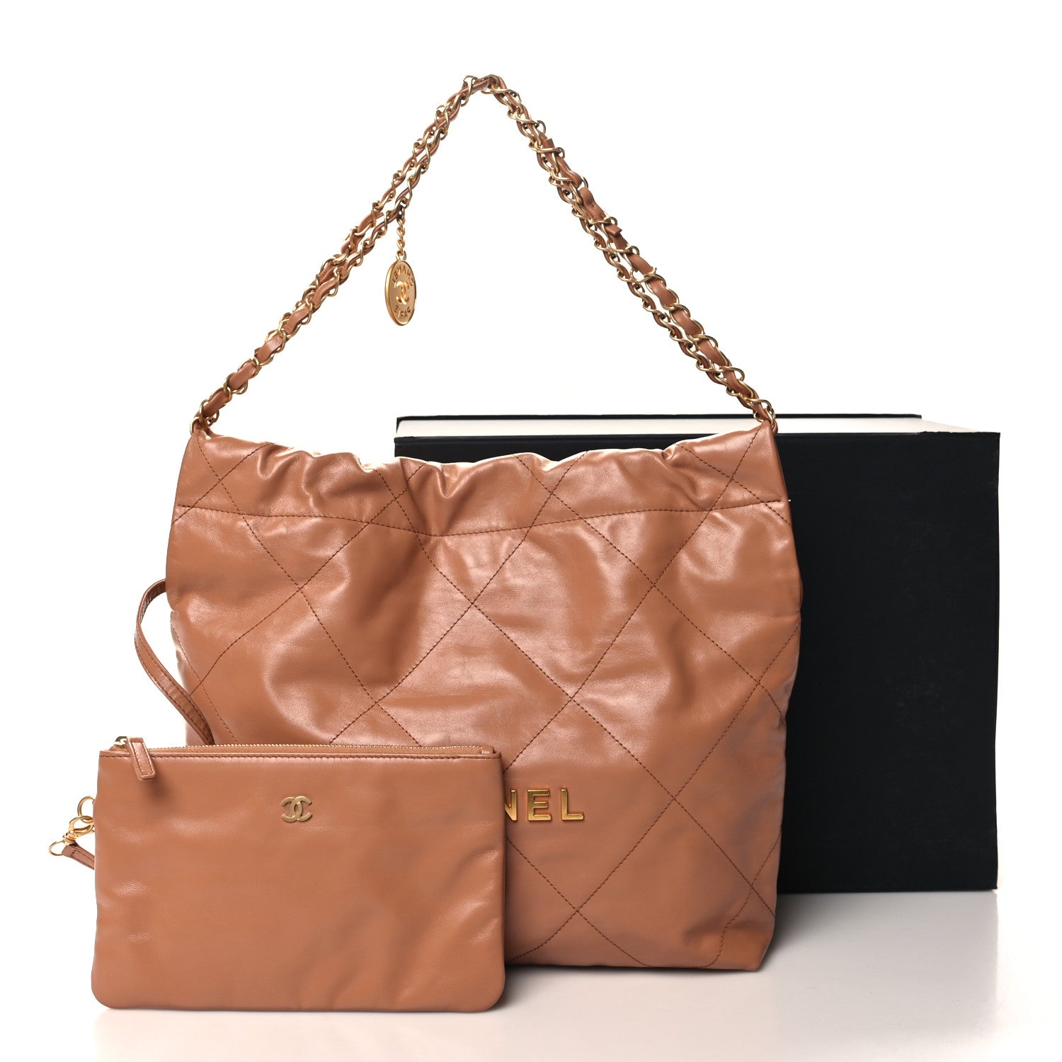 Chanel Shiny Calfskin Quilted Small Chanel 22 Camel 12 of 12