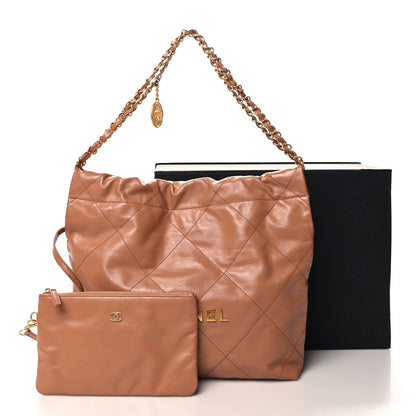 Chanel Shiny Calfskin Quilted Small Chanel 22 Camel 12 of 12