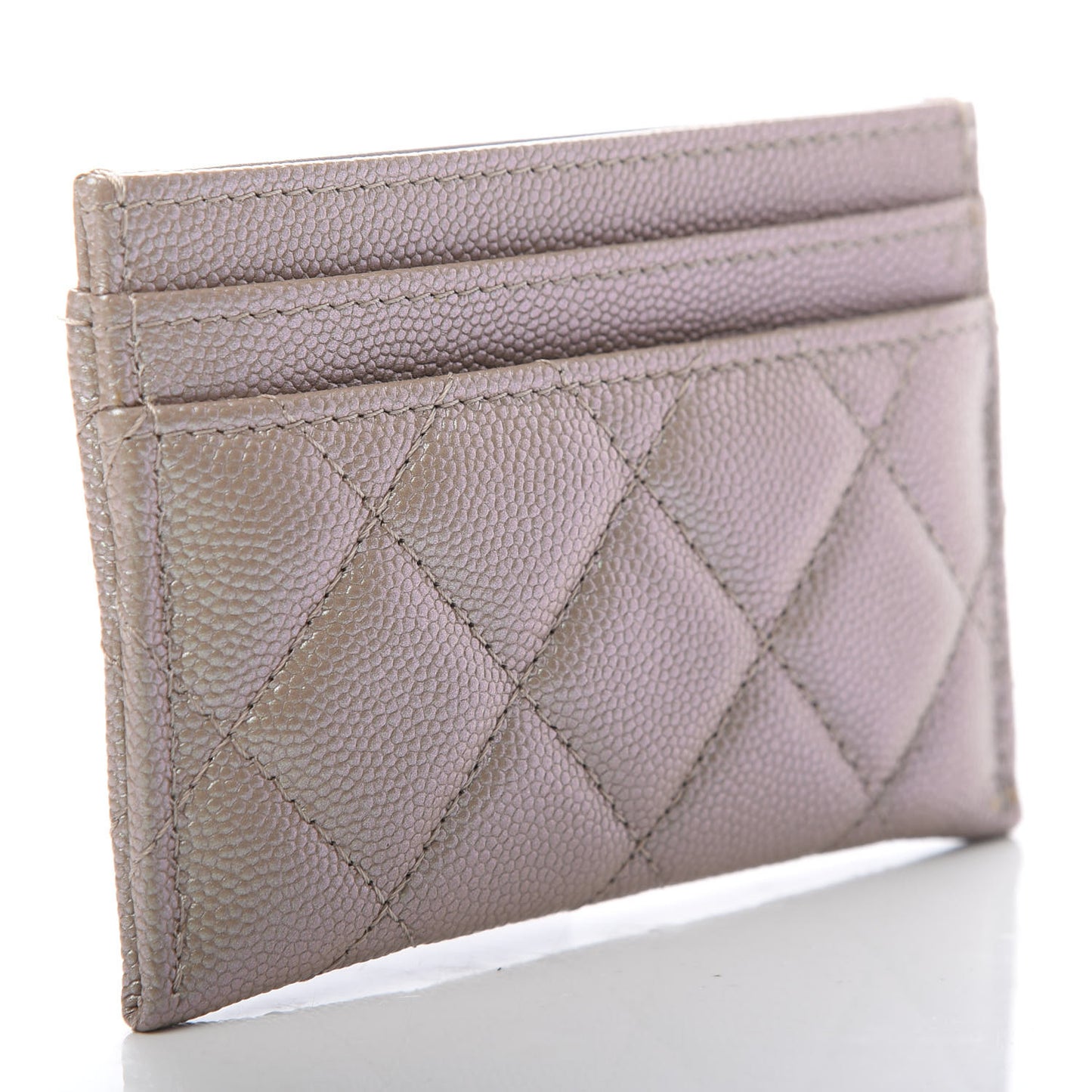 Iridescent Caviar Quilted Card Holder Beige