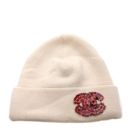 Chanel Cashmere CC Beanie Hat White Pink 1 of 6