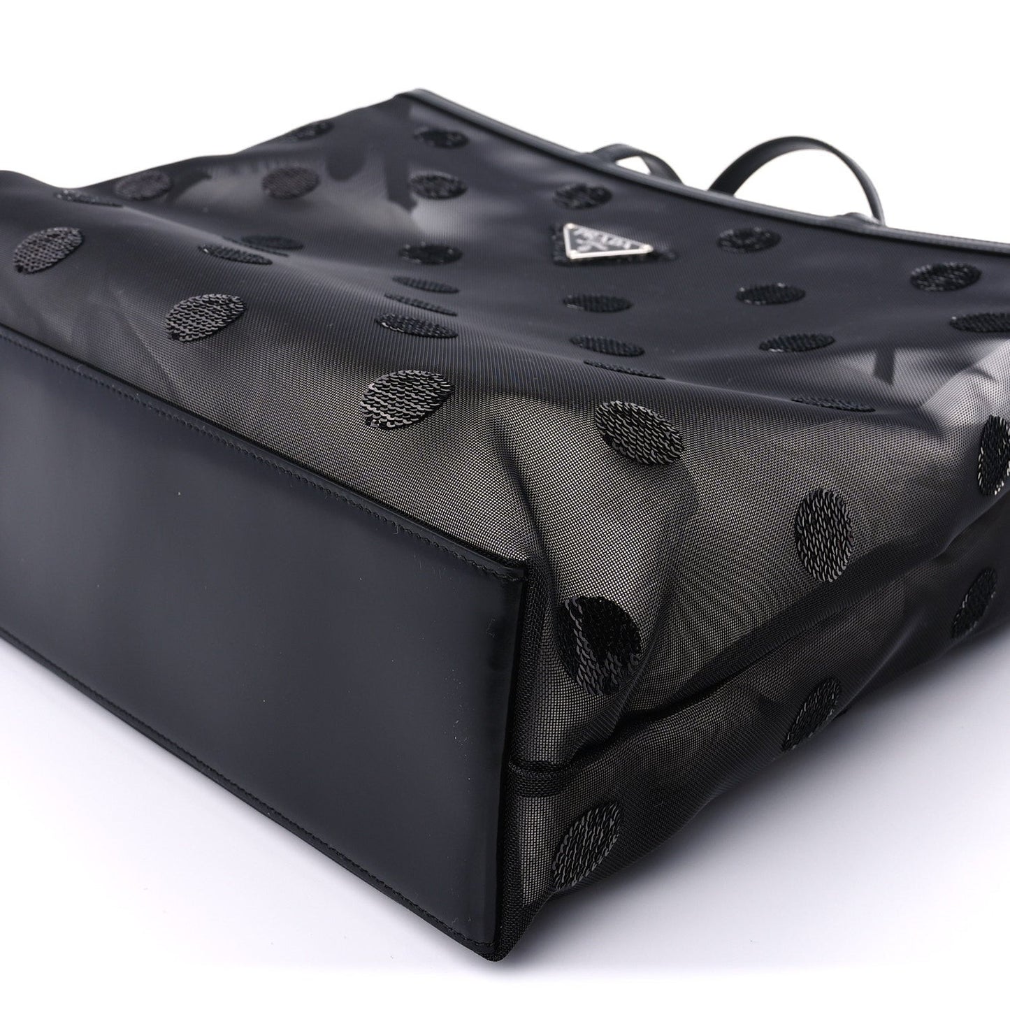 Mesh Sequin Spazzolato Polka Dot Triangle Logo Tote Black