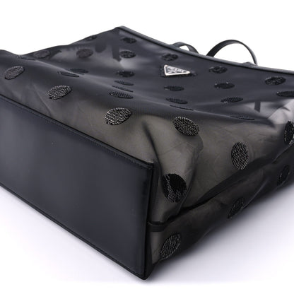 Prada Mesh Sequin Spazzolato Polka Dot Triangle Logo Tote Black 8 of 8