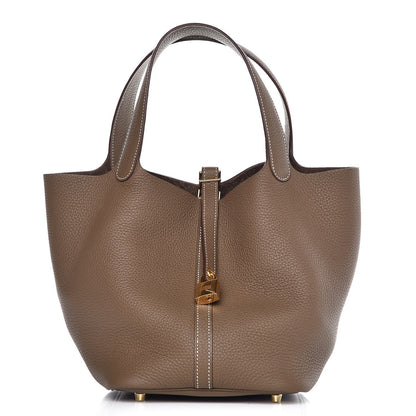 Hermes Taurillon Clemence Picotin Lock 22 MM Etoupe 1 of 9