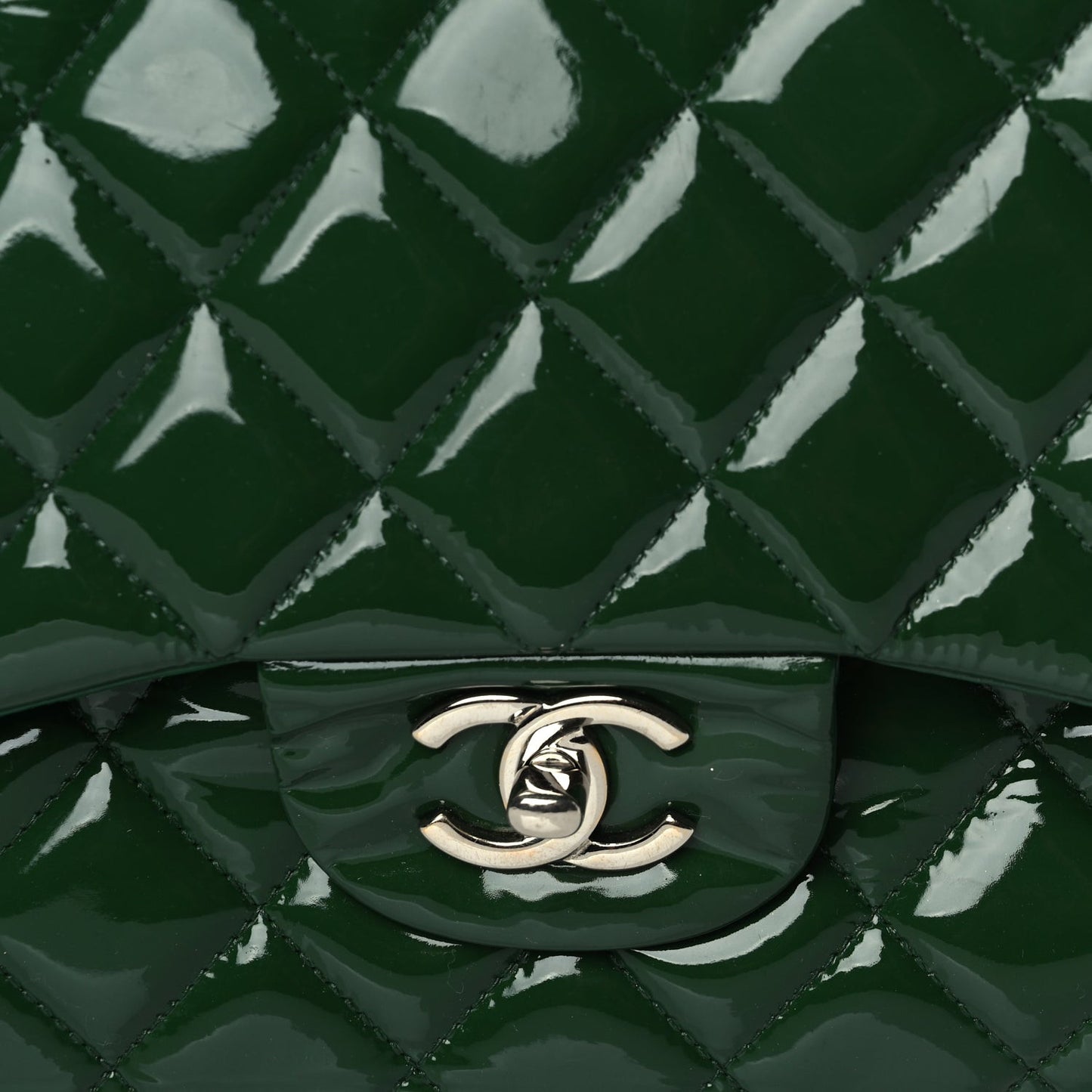 Patent Quilted Jumbo Double Flap Green
