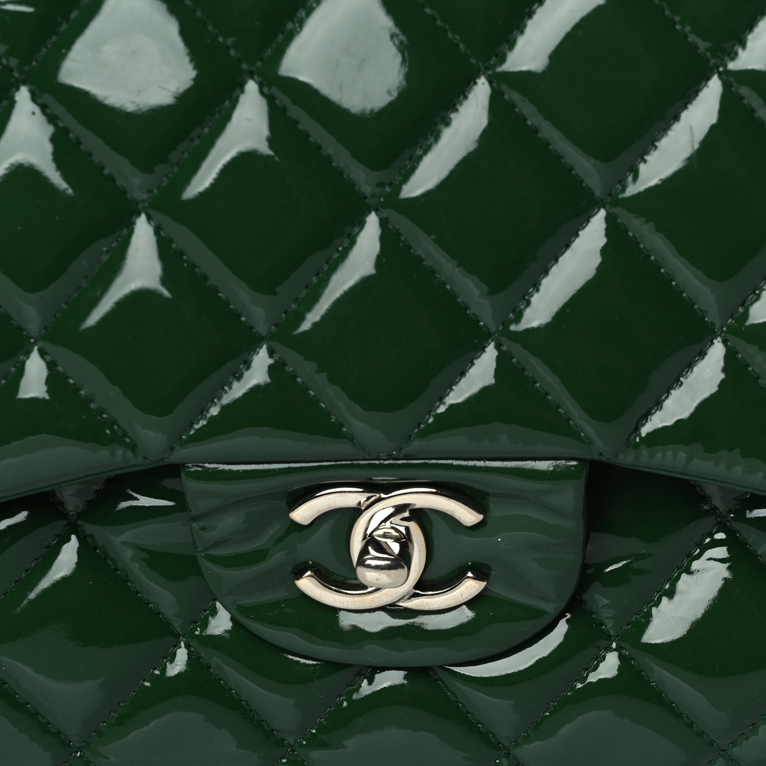 Chanel Patent Quilted Jumbo Double Flap Green 7 of 9