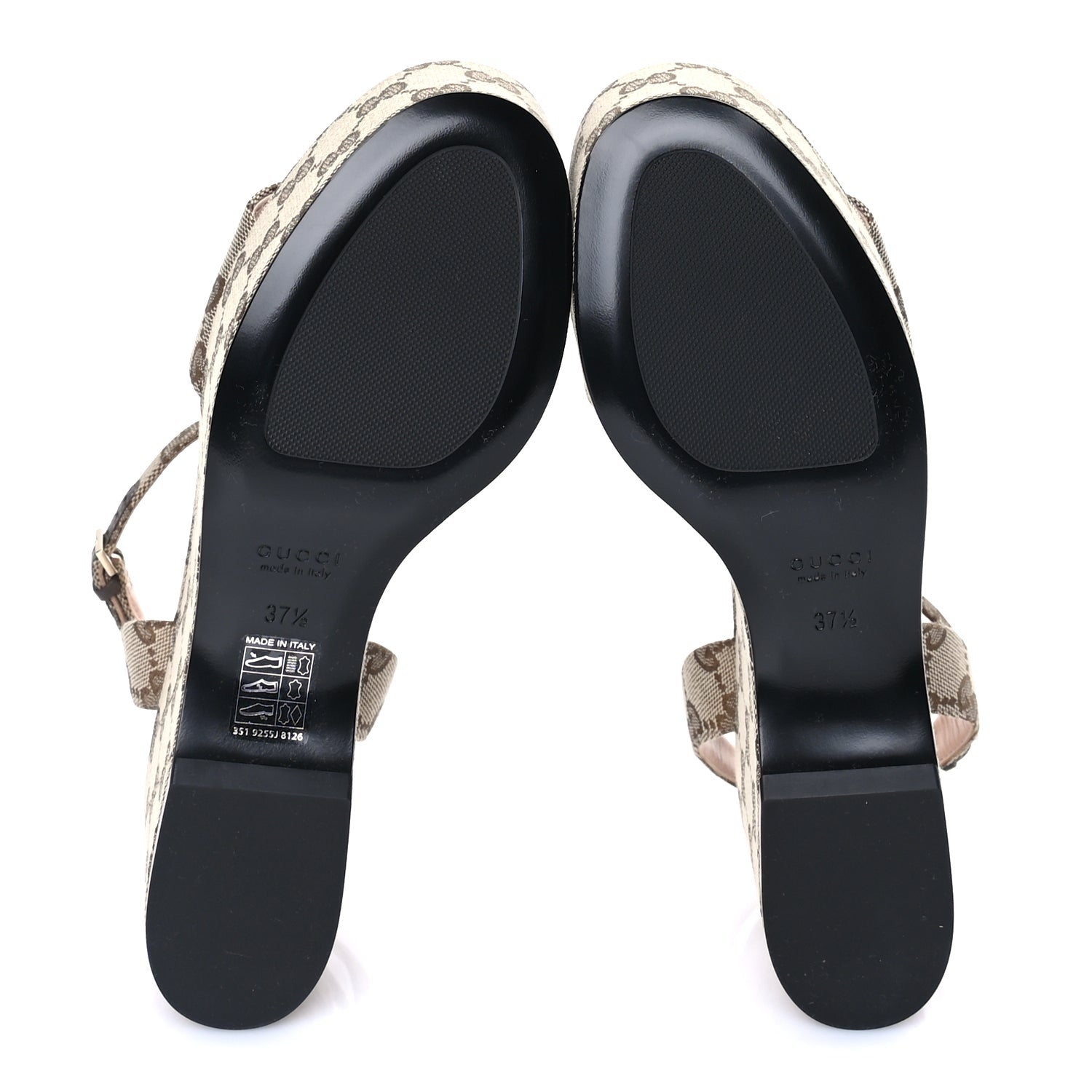 Gucci Monogram Nappa Chalotte Horsebit Ankle Strap 75mm Flatform Sandals 37.5  Beige Ebony 6 of 7