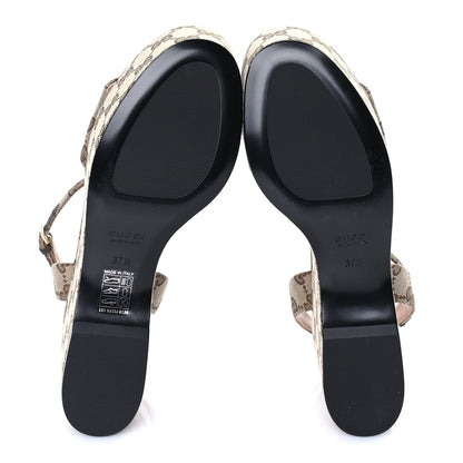 Gucci Monogram Nappa Chalotte Horsebit Ankle Strap 75mm Flatform Sandals 37.5  Beige Ebony 6 of 7