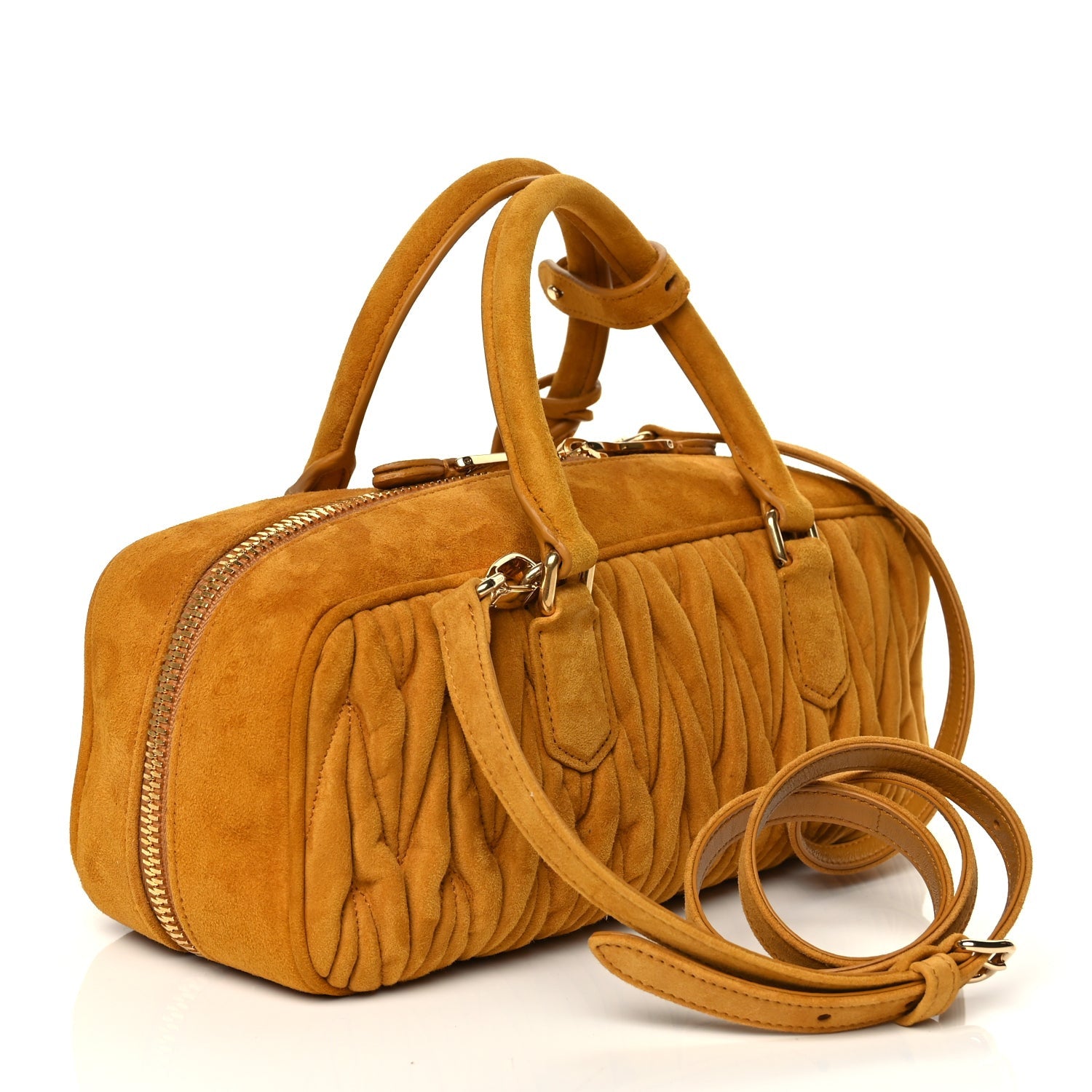 Miu Miu Suede Matelasse Large Arcadie Top Handle Bag Whiskey 2 of 9
