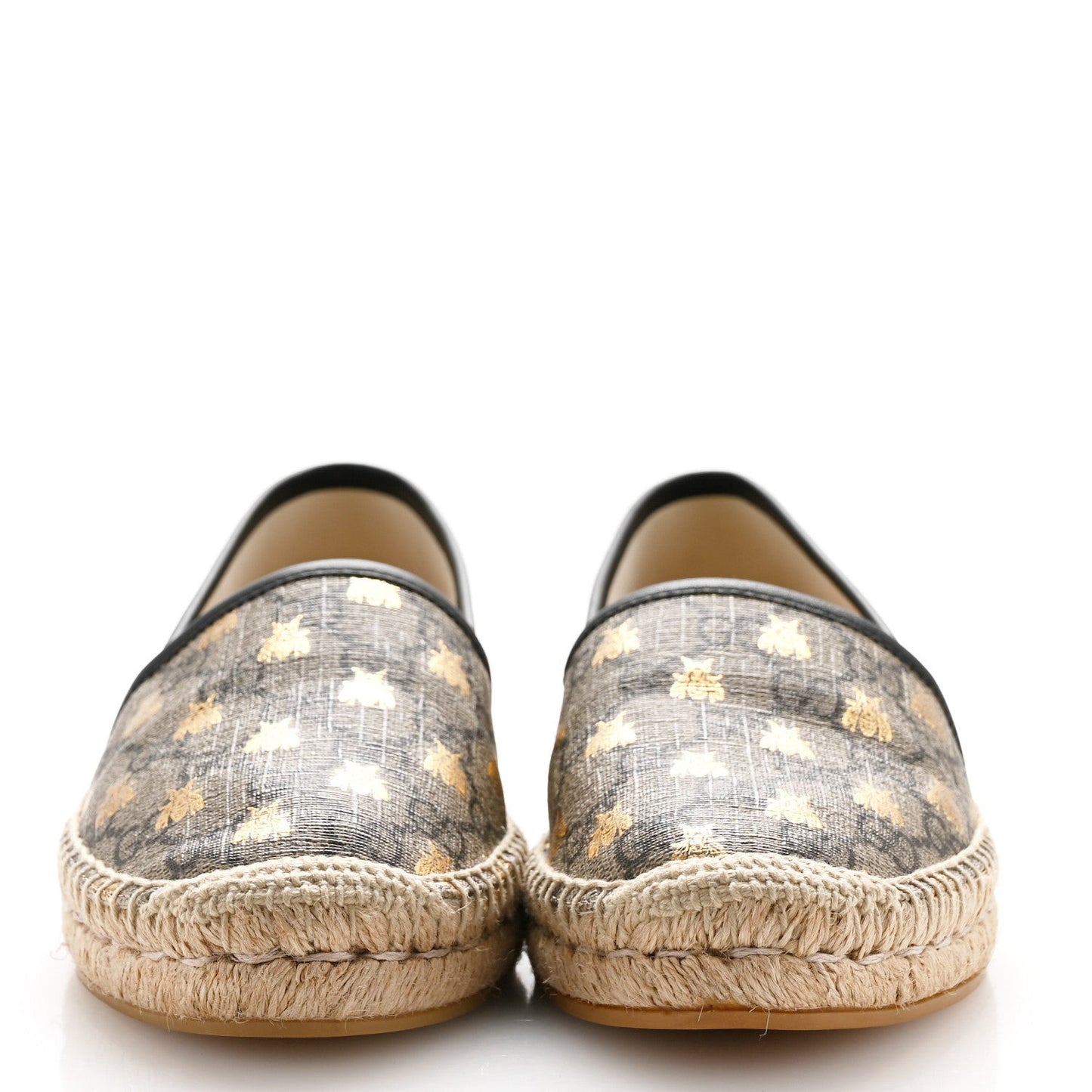 GG Supreme Monogram Bees Espadrille Flats 38.5 Beige Ebony Oro Black