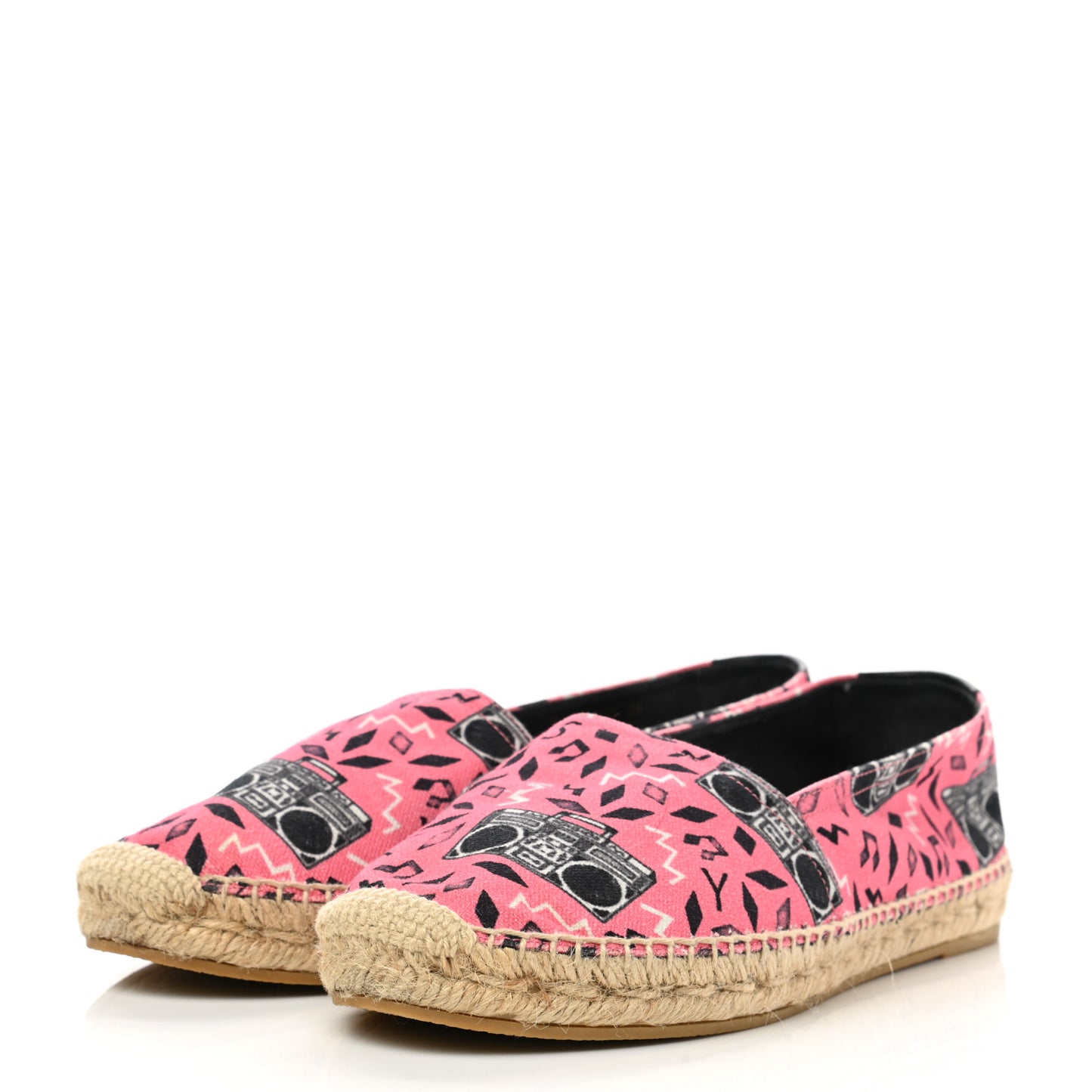 Canvas Radio Print Espadrilles 39 Pink Black