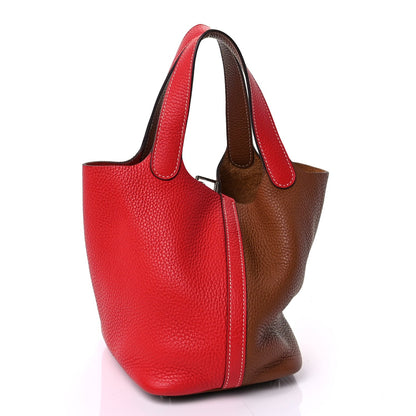 Hermes Taurillon Clemence Casaque Picotin Lock 18 PM  Gold Rouge De Coeur 2 of 7