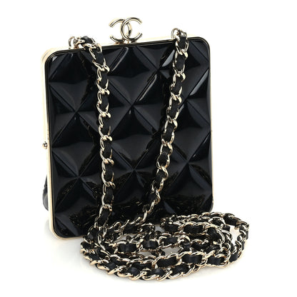 Chanel Lambskin Plexi Quilted CC Evening Clutch With Chain Black 2 of 9