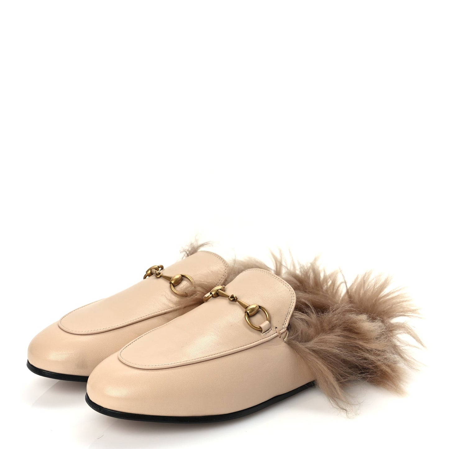 Calfskin Fur Womens Princetown Slippers 38 Beige