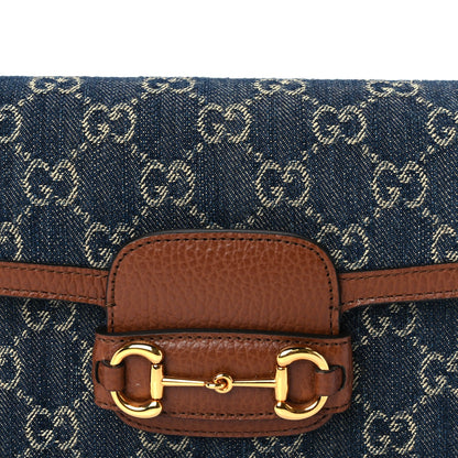 Gucci New Denim GG Monogram Dollar Calfskin Web Mini Horsebit 1955 Shoulder Bag Blue Tea Cuir Epilog 8 of 10
