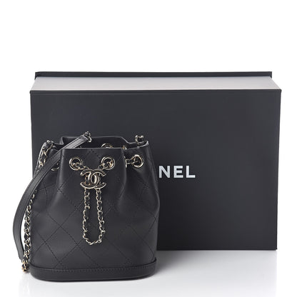 Chanel Calfskin Stitched Mini Drawstring CC Bag Black 11 of 11