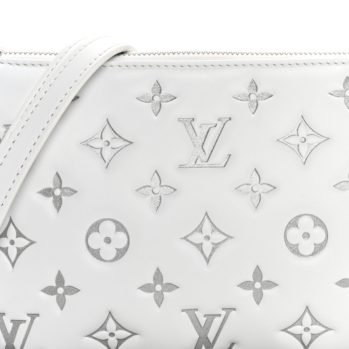Lambskin Embossed Monogram Coussin BB White Silver