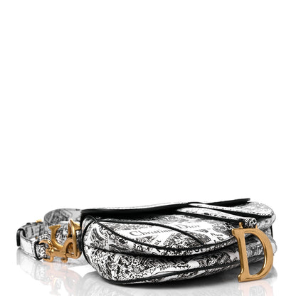 Christian Dior Calfskin Plan De Paris Printed Saddle Bag With Strap White Black 4 of 10