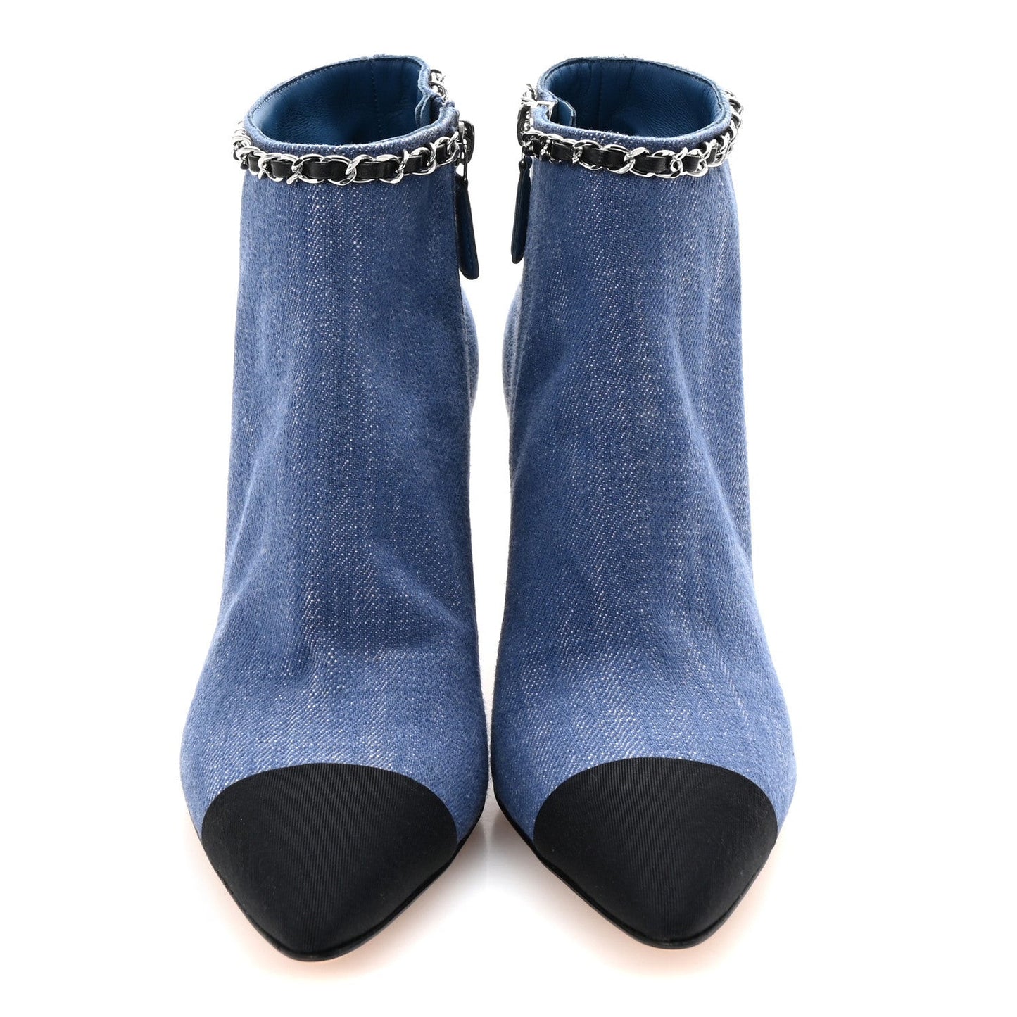 Denim Grosgrain Cap Toe Short Boots 37 Blue