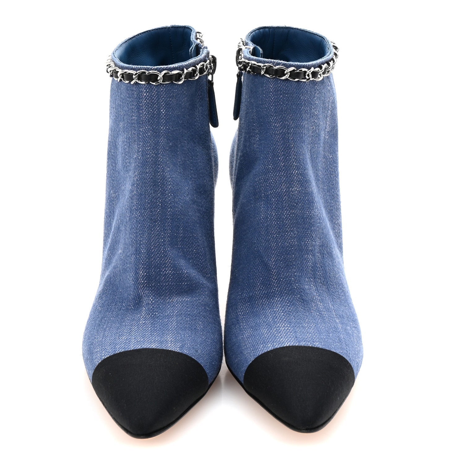 Chanel Denim Grosgrain Cap Toe Short Boots 37 Blue 3 of 7