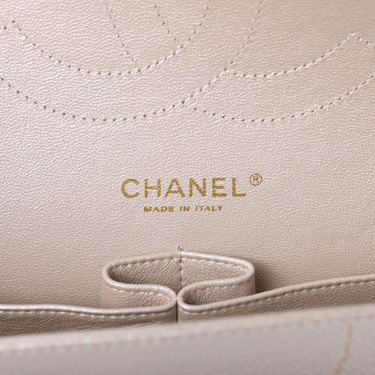 Pearly Caviar Quilted Jumbo Double Flap Light Beige