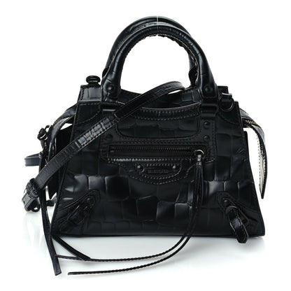 Balenciaga Semi Shiny Calfskin Crocodile Embossed Neo Classic Black Hardware Mini City Black 1 of 8