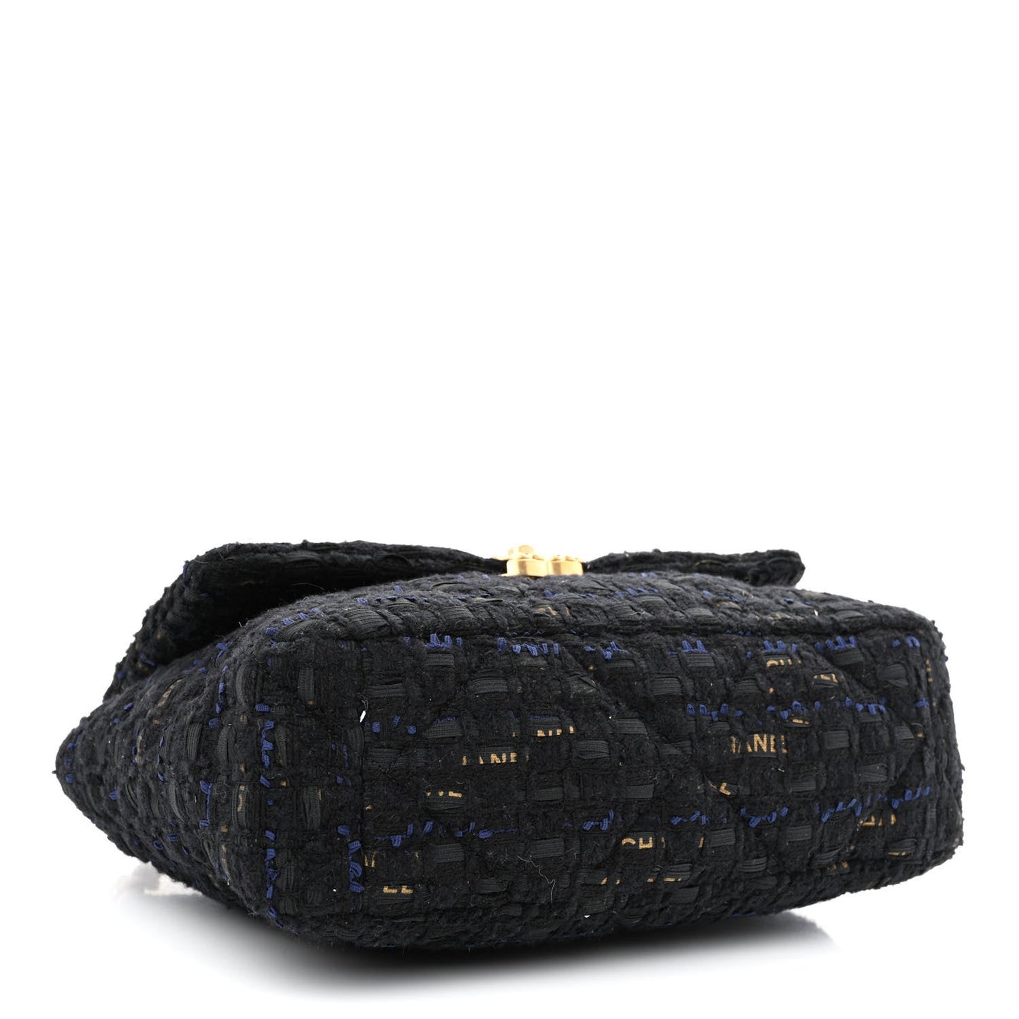 Tweed Quilted Large 19 Flap Black Navy Gold