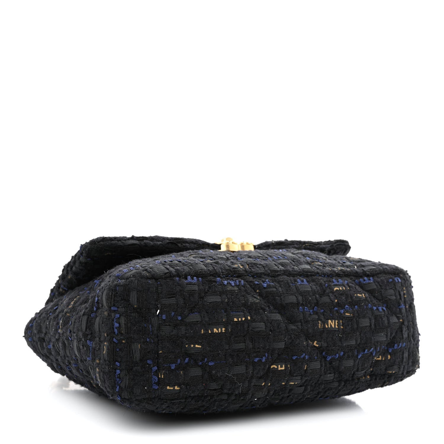 Chanel Tweed Quilted Large 19 Flap Black Navy Gold 4 of 7