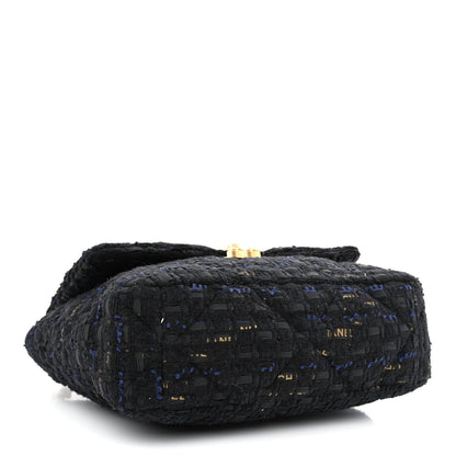Chanel Tweed Quilted Large 19 Flap Black Navy Gold 4 of 7