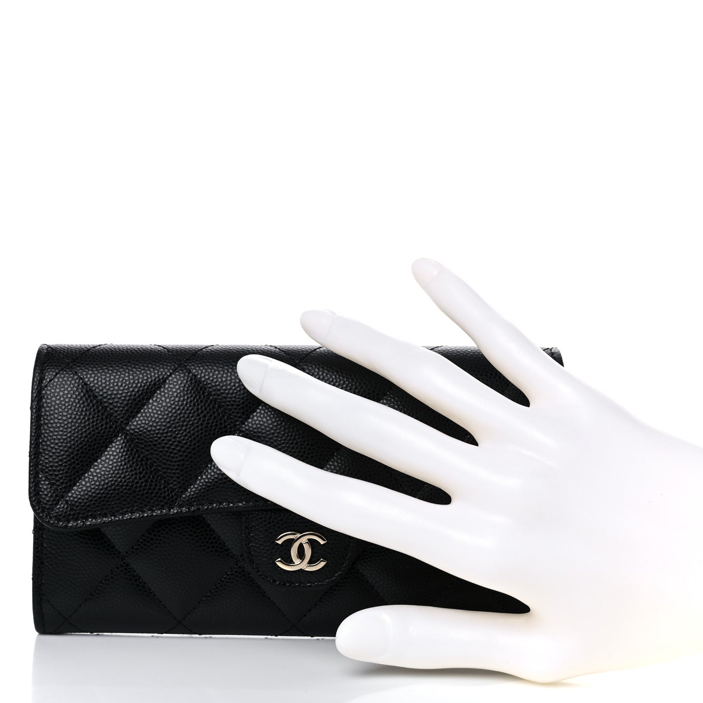 Caviar Quilted Medium Gusset Flap Wallet Black