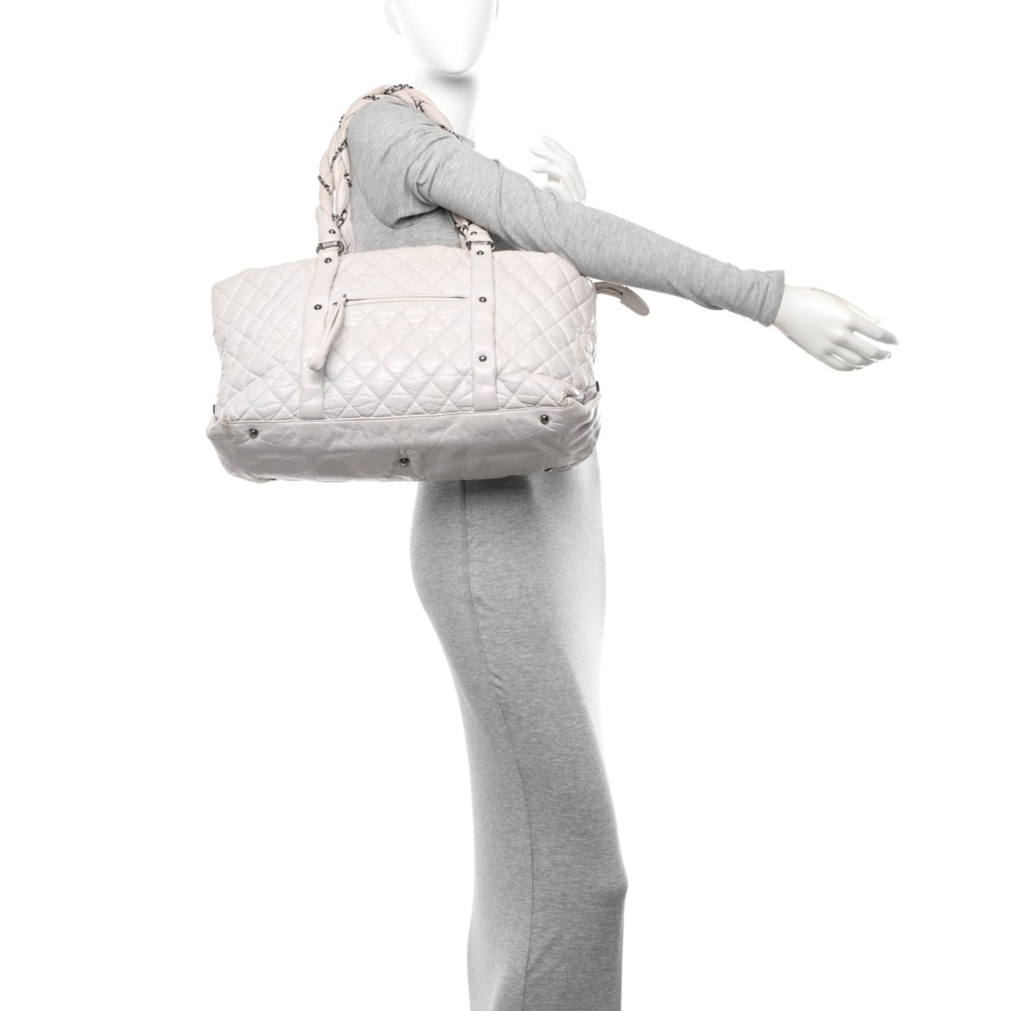 Distressed Lambskin Vintage Ligne Lady Braid XL Tote Beige