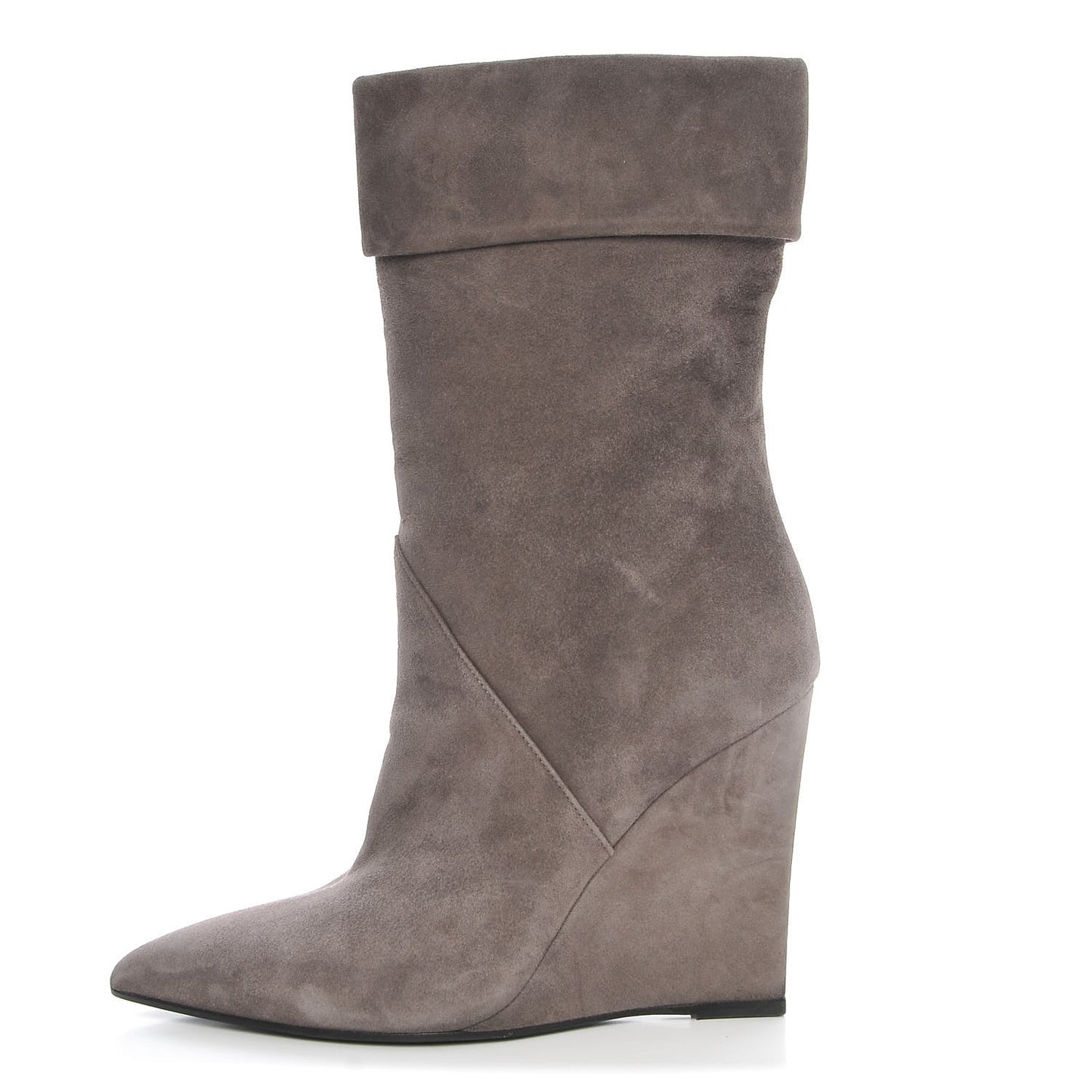 Suede Mid Calf Wedge Boots 37 Grey