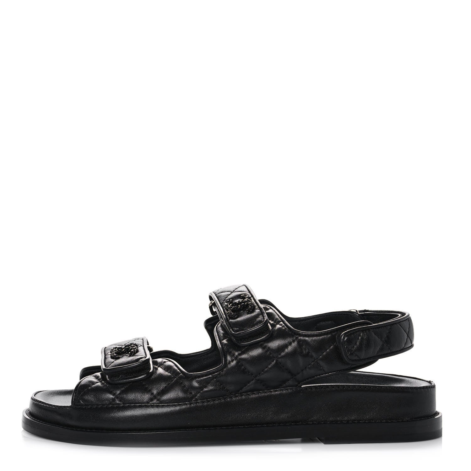Chanel Lambskin Velcro Dad Sandals 38.5 Black 1 of 10