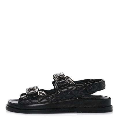 Chanel Lambskin Velcro Dad Sandals 38.5 Black 1 of 10