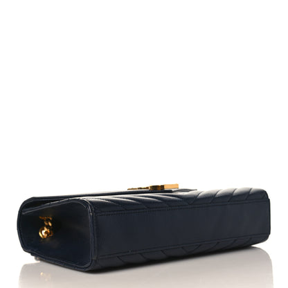 Saint Laurent Grain De Poudre Matelasse Chevron Medium Monogram Satchel Blue 4 of 8