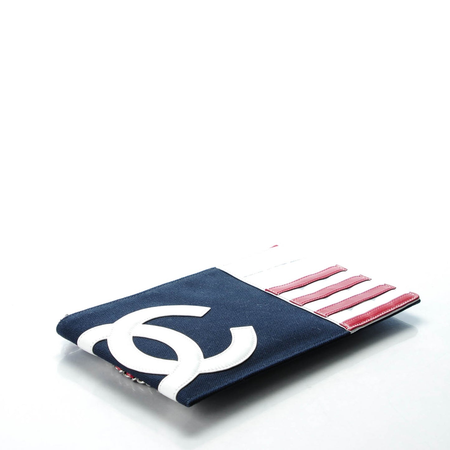 Canvas Metallic Lambskin Quilted Flag CC Pochette Dark Navy Blue