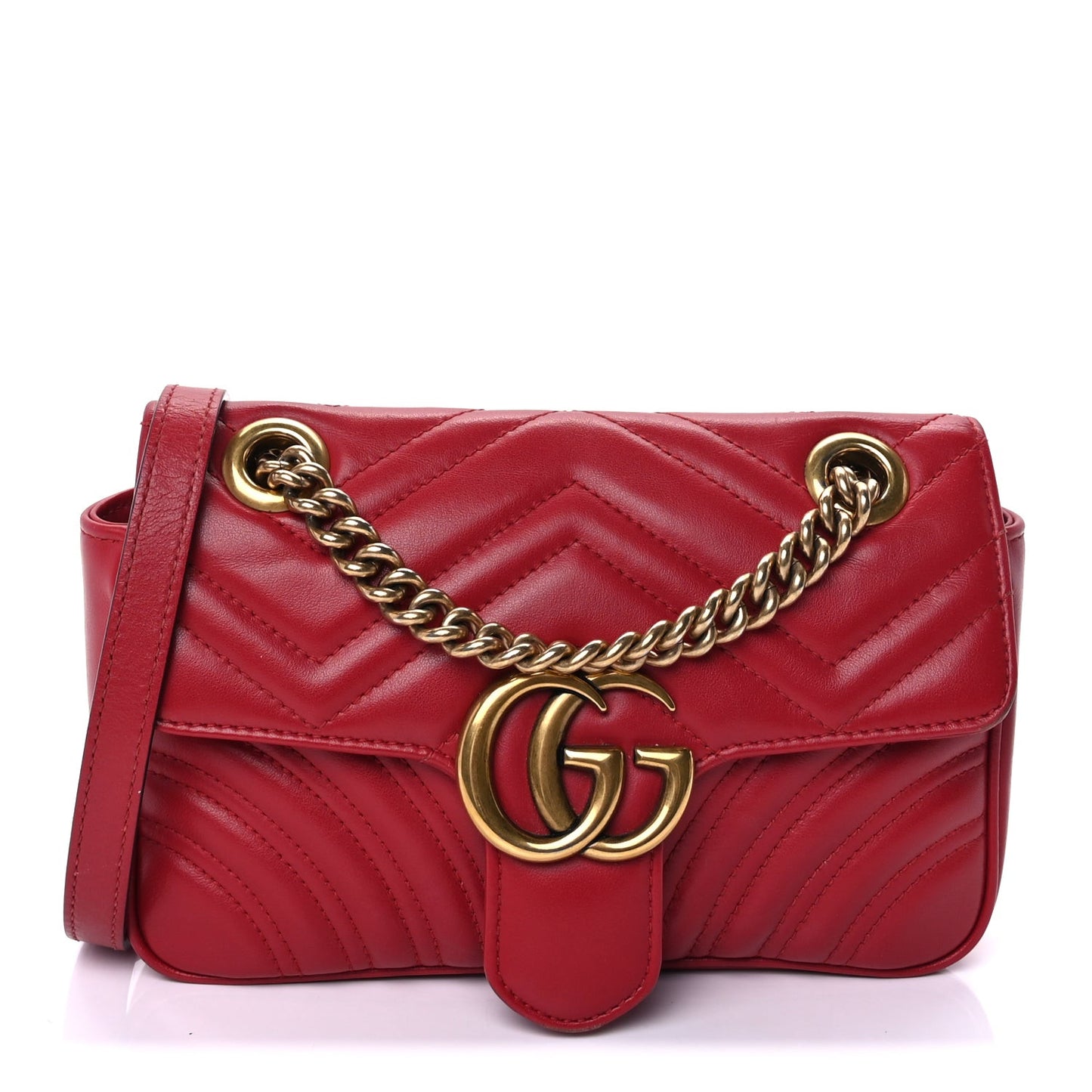 Calfskin Matelasse Mini GG Marmont Shoulder Bag  Hibiscus Red