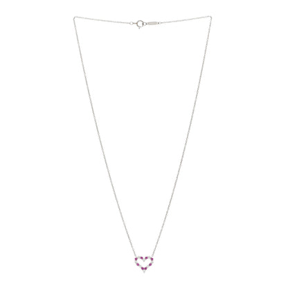 Tiffany Platinum Diamond Pink Sapphire Mini Heart Pendant Necklace 3 of 6