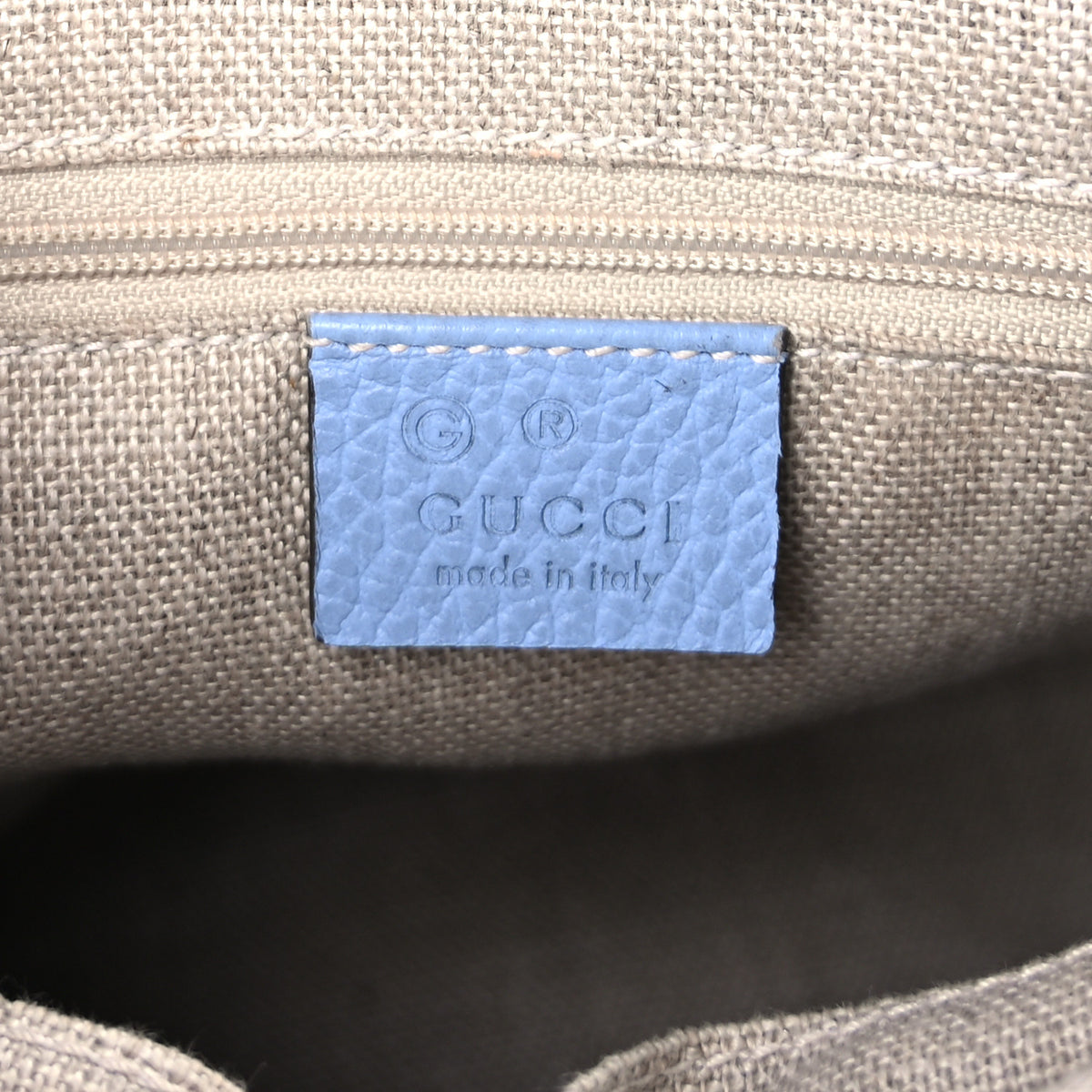 Monogram Dollar Calfskin Small Bree Tote Beige Ebony Mineral Blue