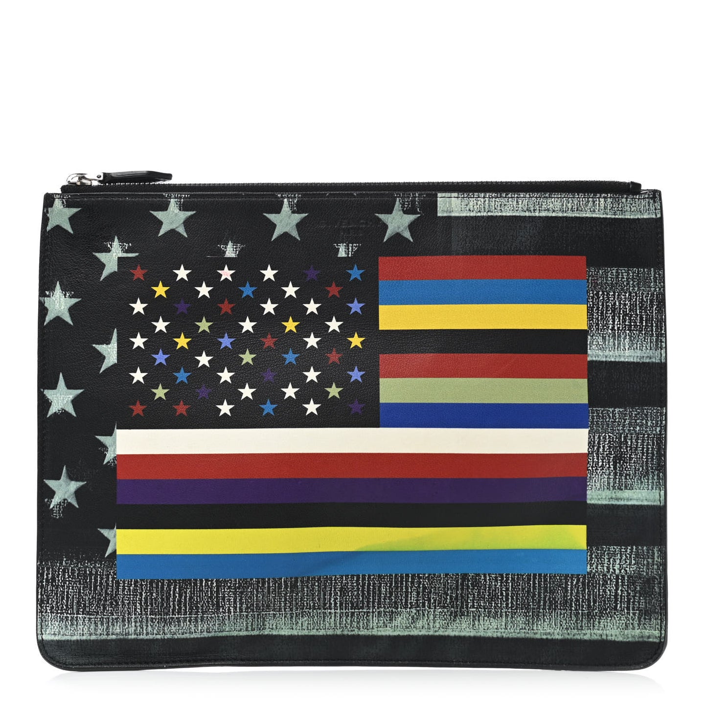 Lambskin Flag Print Zip Pouch Multicolor