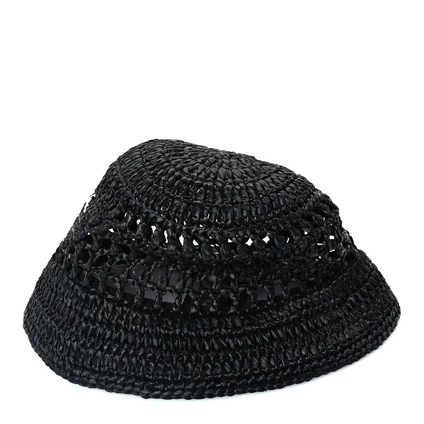 Yarn Raffia Effect Crochet Logo Embroidered Womens Bucket Hat M Black