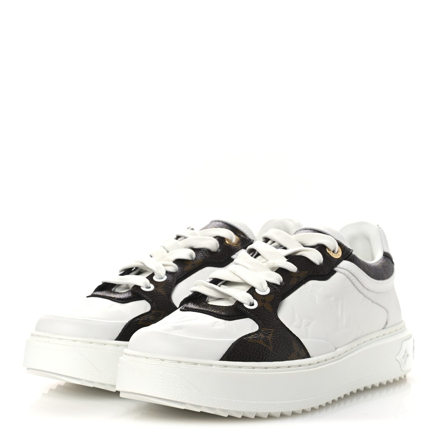 Lambskin Embossed Monogram Time Out Sneakers 39 White Brown