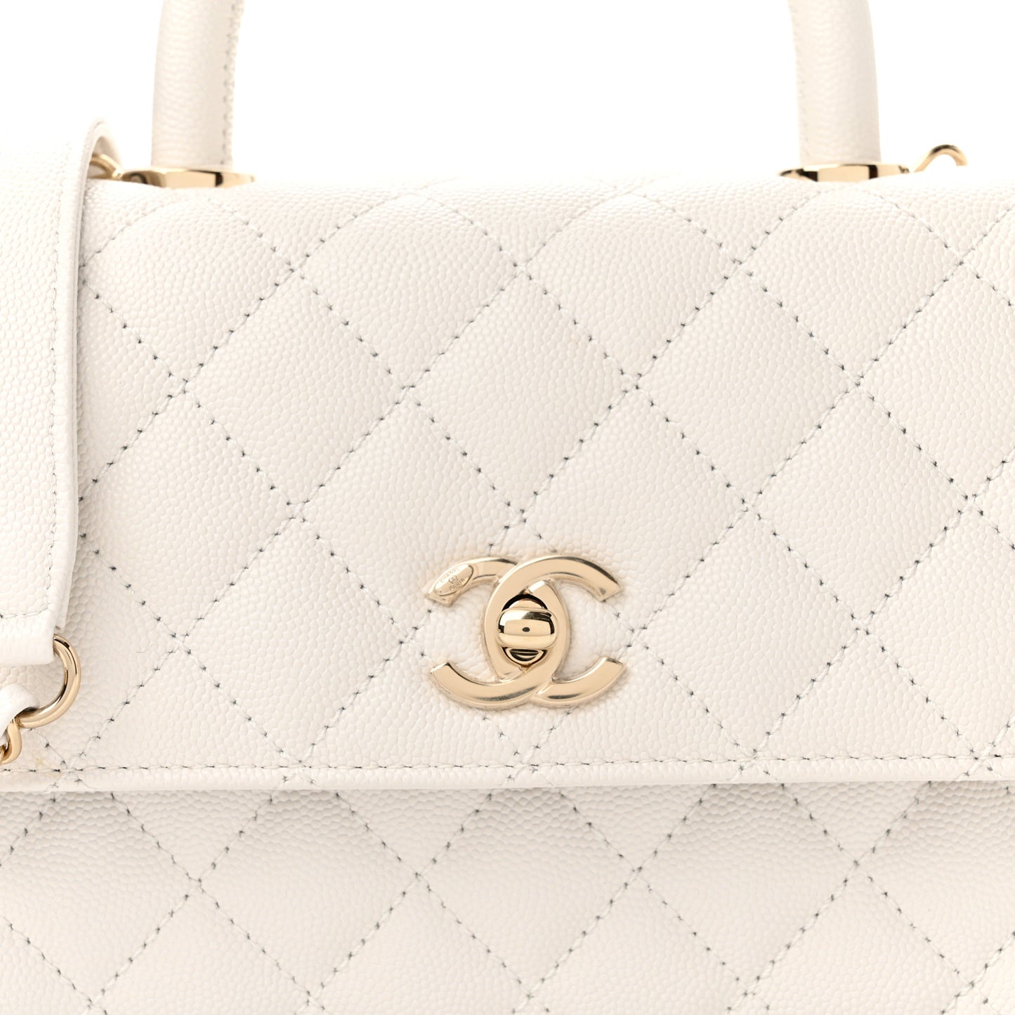 Caviar Quilted Mini Coco Handle Flap White